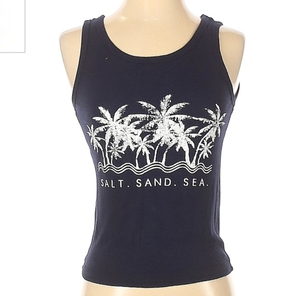 Navy Palm Tree Graphic Tank Top - Picture 1 of 4
